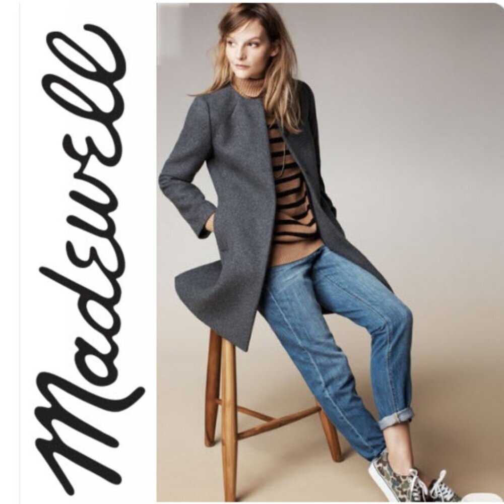Madewell Wool Curator Coat Grey Snap Closure Size Large